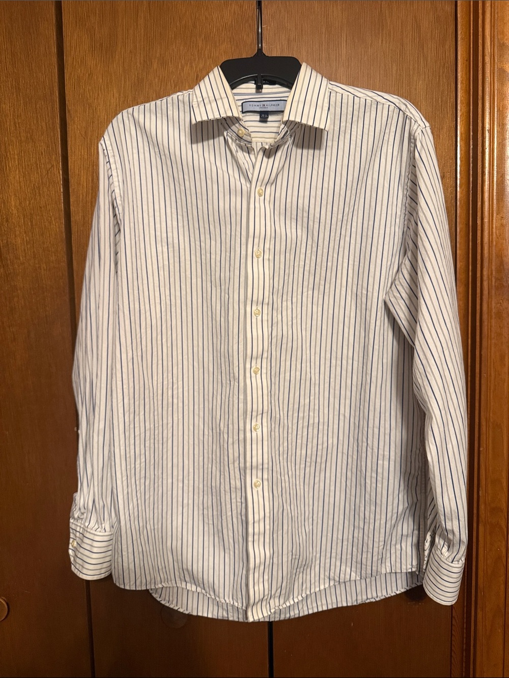 Tommy Hilfiger White Shirt with Blue Pinstripes